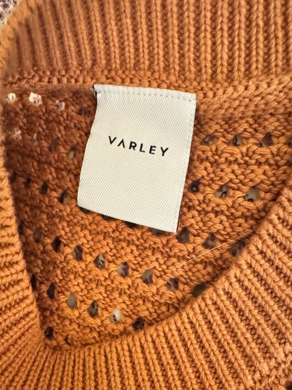 Varley 100% Cotton Open Knit Sweater Vest Rust Brown Medium - Picture 5 of 5
